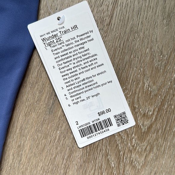 wunder train hr tight 25" water drop size 2 lululemon nwt - Picture 3 of 13